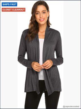 Womens Lightweight Long Sleeve Open Front Cardigan Soft Drape Casual Duste